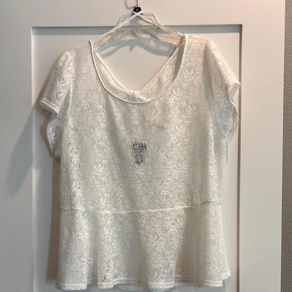 Torrid White Peplum Blouse with Lace Detail